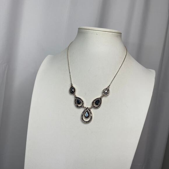 Madewell gold tone necklace signed costume jewelry charcoal gray stones rhinestn - Picture 14 of 16